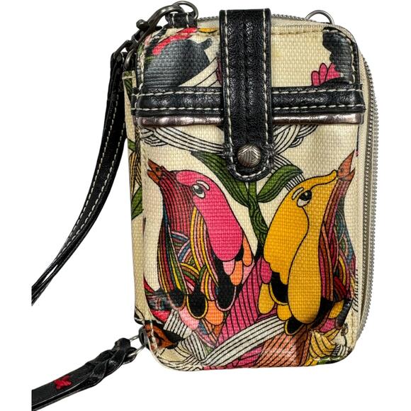 Sakroots Happy & Free Canvas Oil Cloth Zip Around Clutch Wristlet Wallet Multi - Picture 1 of 5